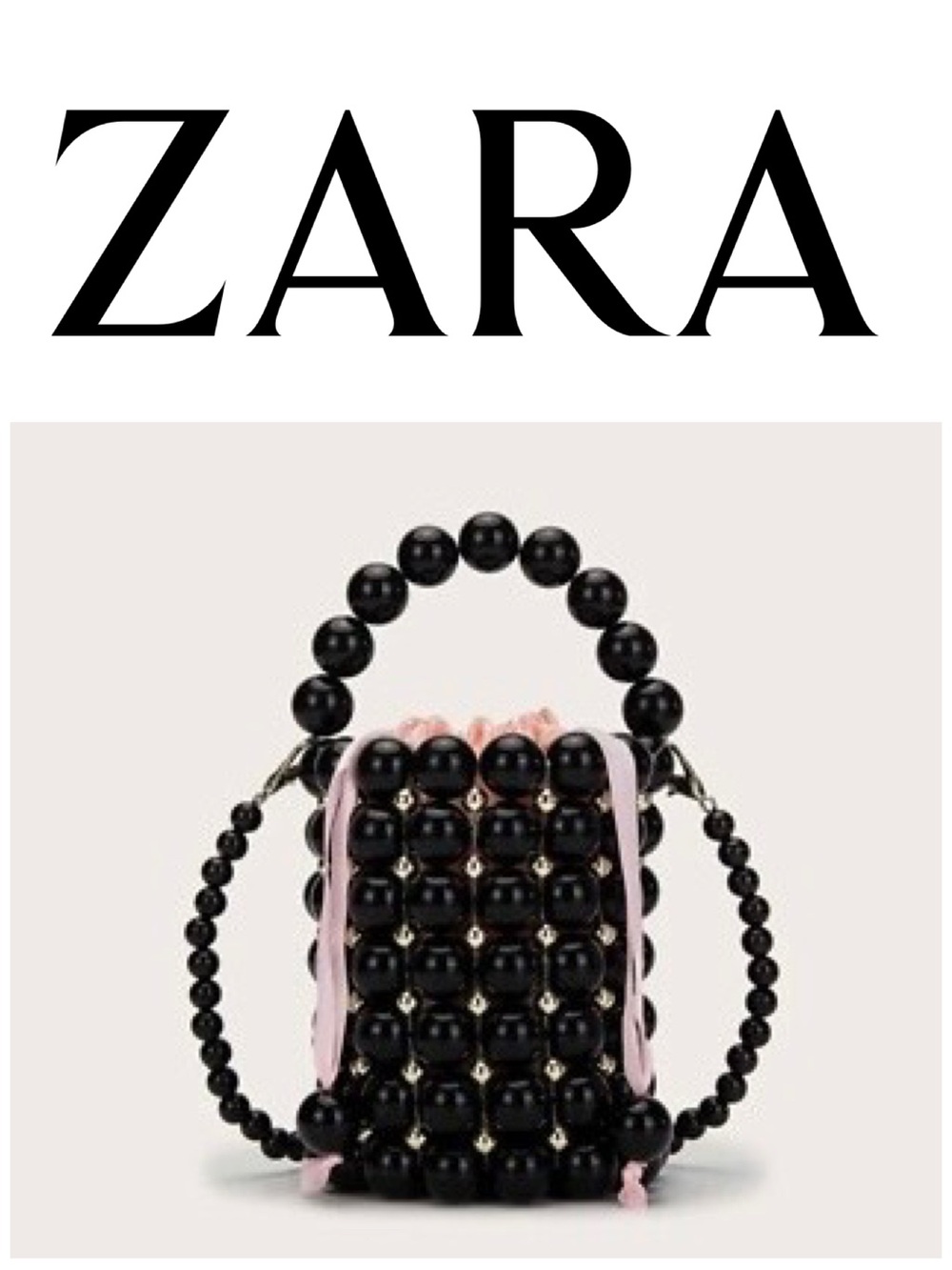 ZARA Black Beaded Mini Bag with Pink Trim Fall Wedding Homecoming Dance